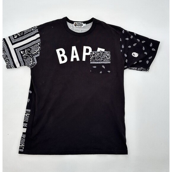 Bape Bandana Print Tee Black L  Lightly USED see all pics and measurements - Picture 1 of 15